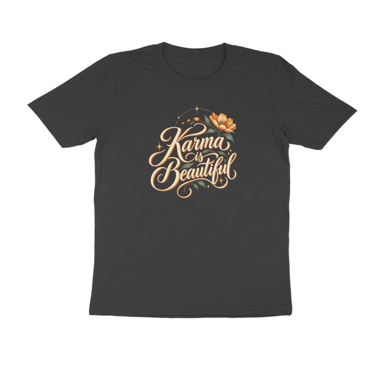 Karma Is Beautiful Cursive Floral Tshirt - Image 2