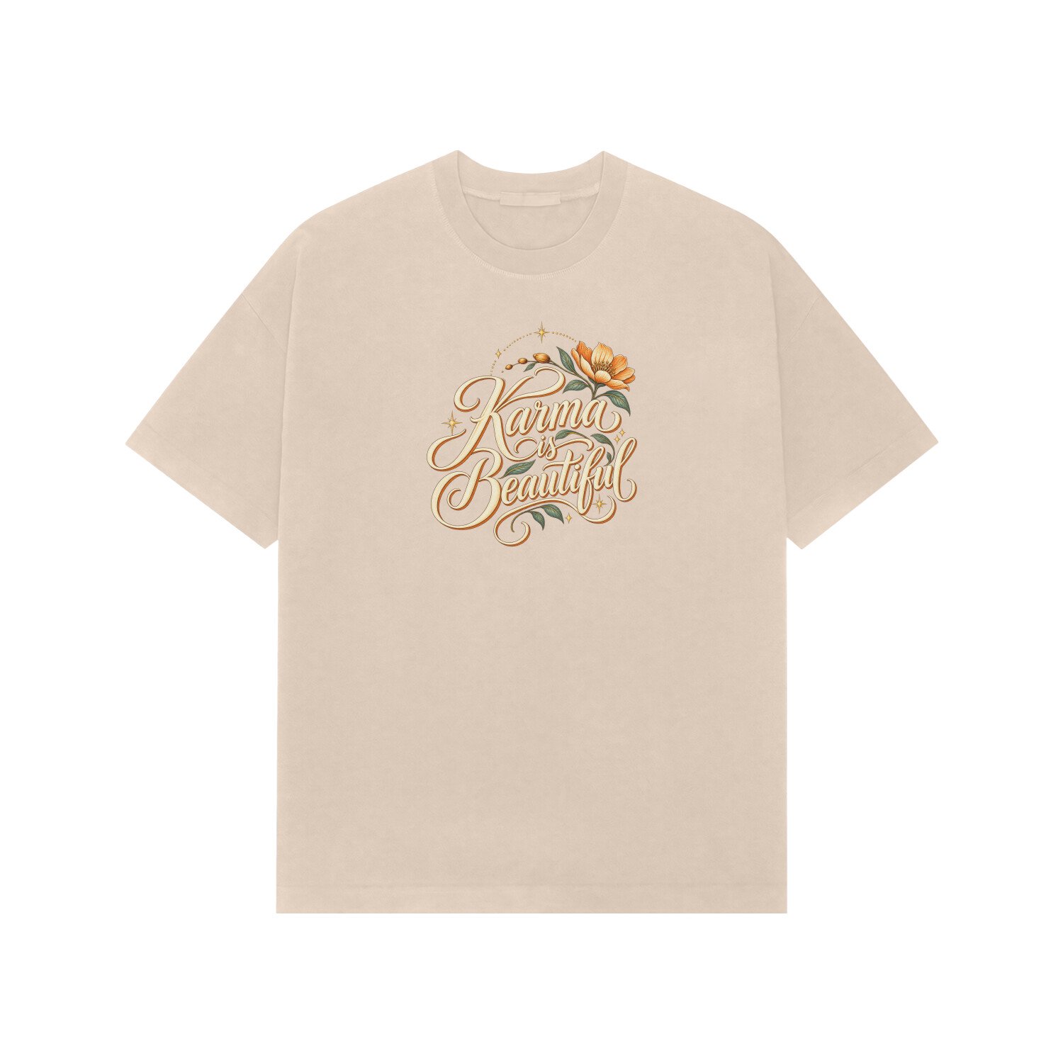 Karma Is Beautiful Cursive Floral Oversized Tshirt - Image 3