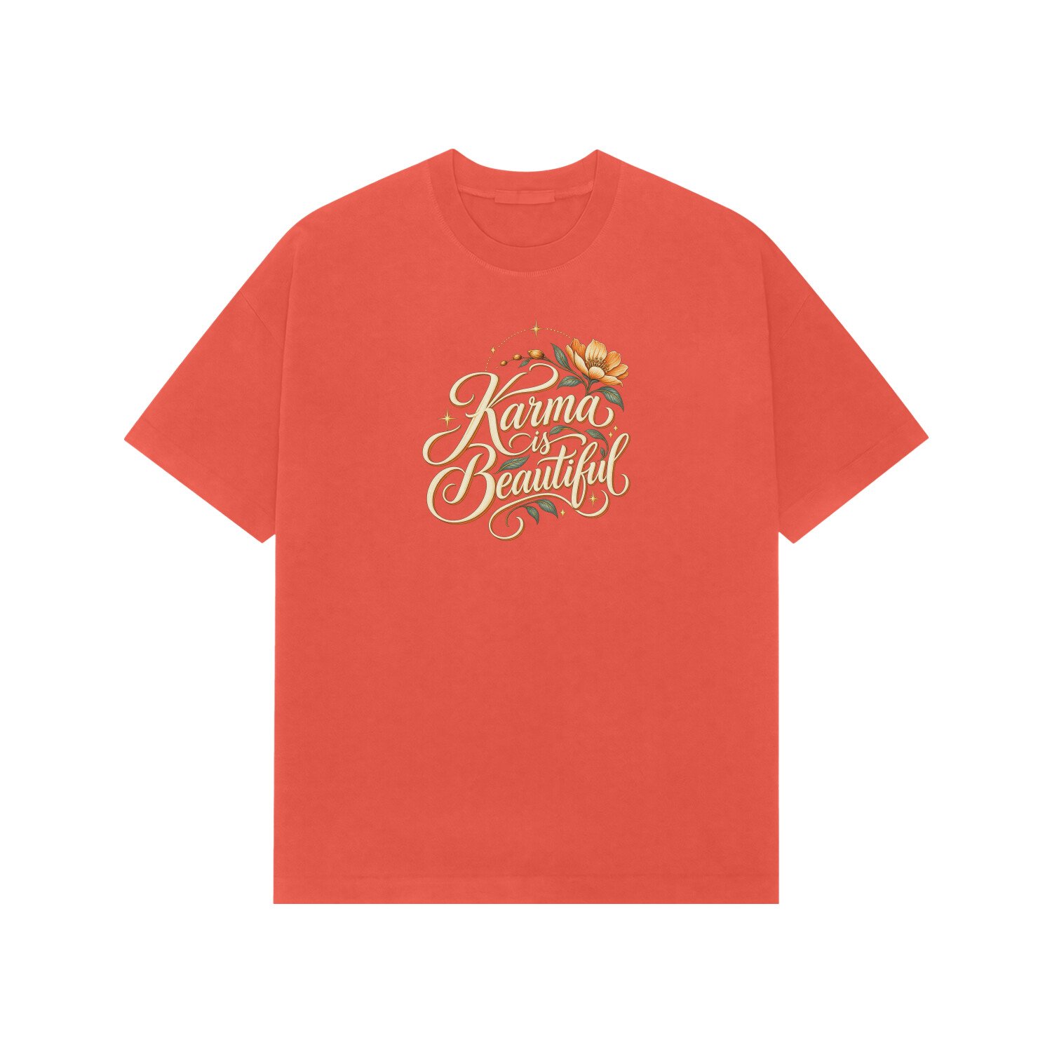 Karma Is Beautiful Cursive Floral Oversized Tshirt - Image 4