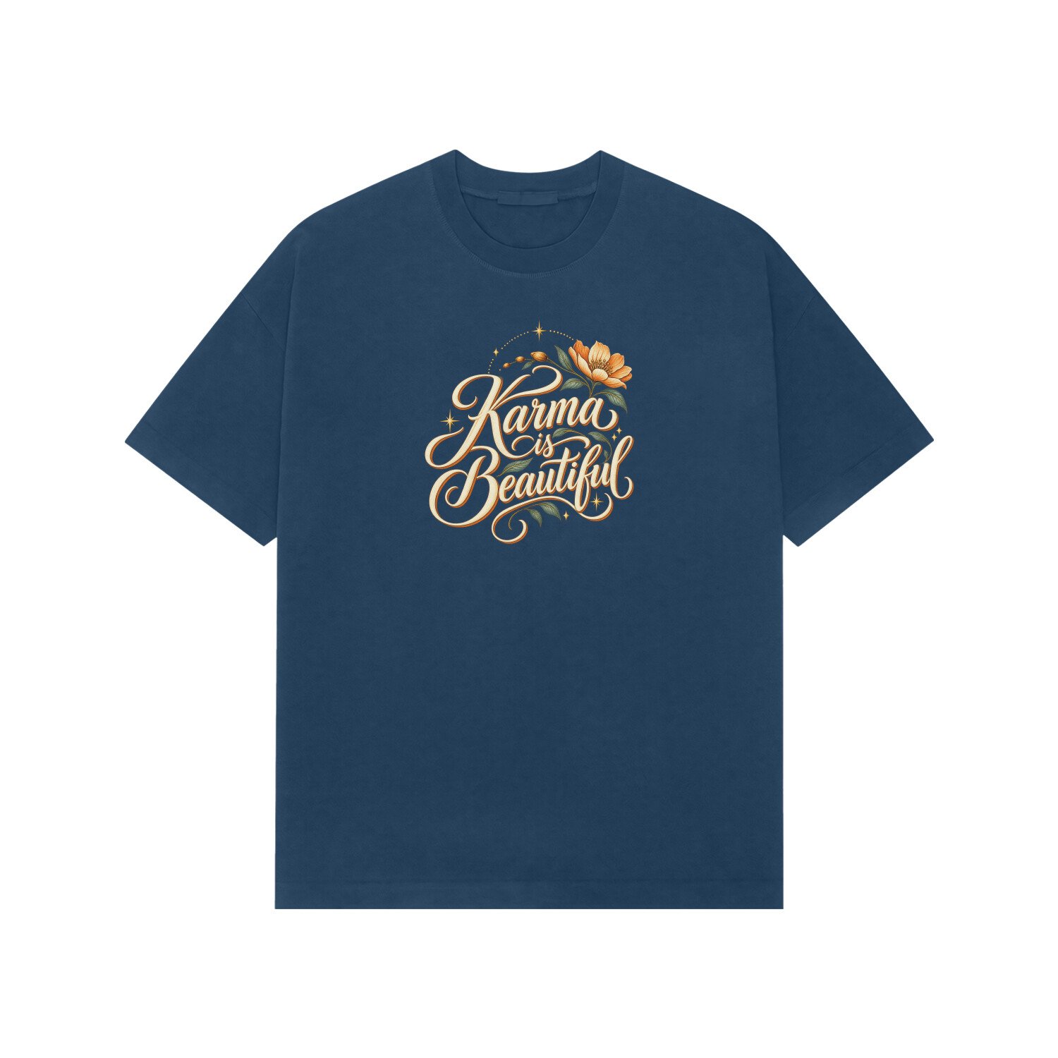 Karma Is Beautiful Cursive Floral Oversized Tshirt - Image 5
