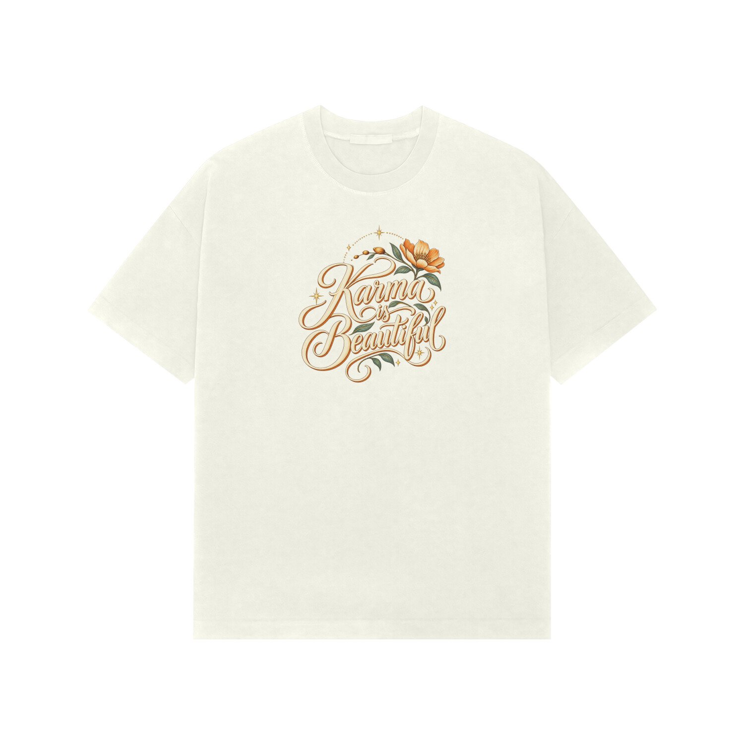 Karma Is Beautiful Cursive Floral Oversized Tshirt - Image 6